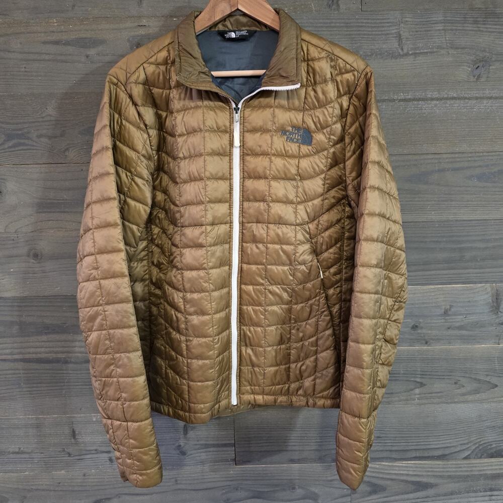 The North Face Men's Gold Quilted Puffer Jacket Full Zip Stand-Up Collar Small